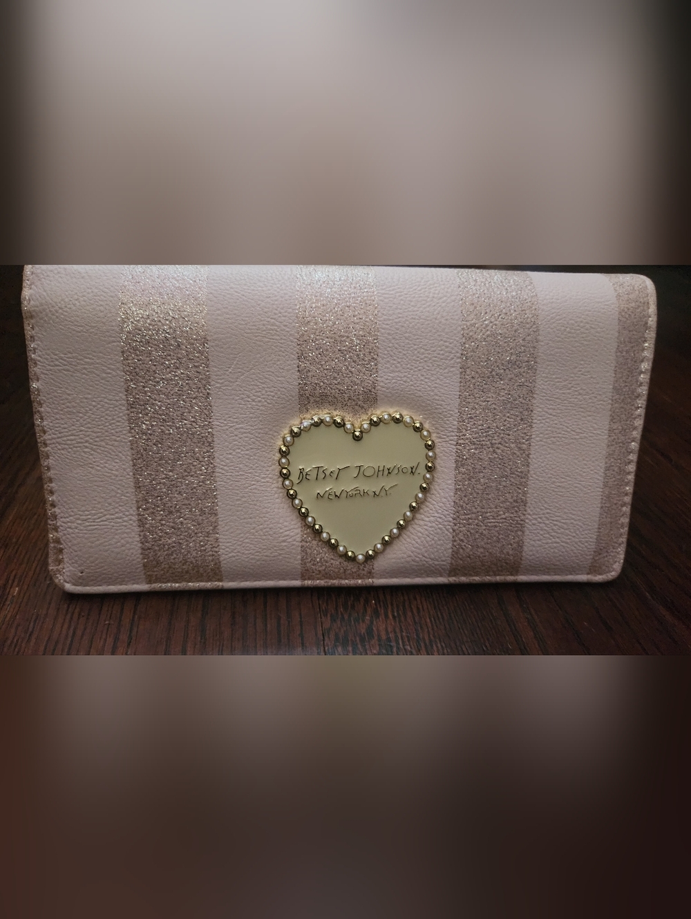 Betsey Johnson Pink Glitter Stripe Heart Wallet